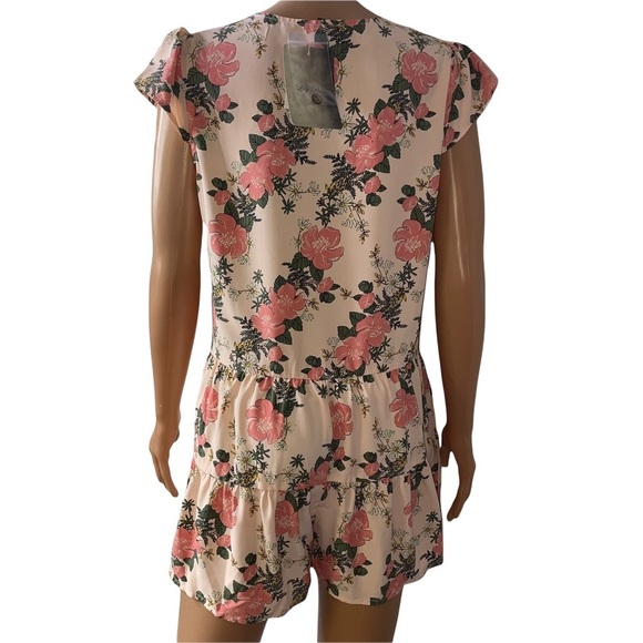 Juniors' Lily Rose Button Front Tiered Romper MEDIUM, Melon Floral NEW with tag - Picture 4 of 12